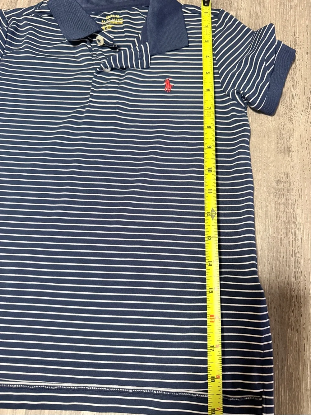 Polo Ralph Lauren Boys Size 5 Performance Striped Polo Shirt Navy Blue Red Pony